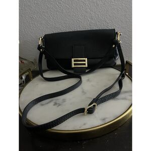 Divina Firenze Italian Leather Abbi  Black Crossbody/Shoulder Flap Bag Purse